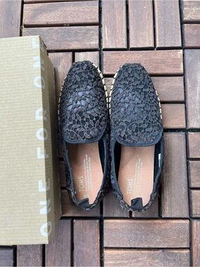 Toms Black Lace Espadrille Slip-Ons